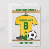 Yellow and Green Soccer Jersey Birthday Party Kaart (Voorkant)