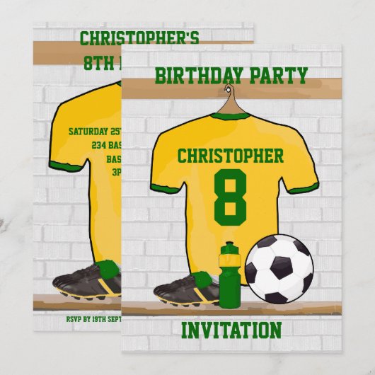 Yellow and Green Soccer Jersey Birthday Party Kaart (Voorkant / Achterkant)