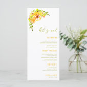 Yellow and Green Summer Floral Let's Eat Wedding Menu (Staand voorkant)