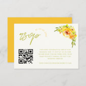 Yellow and Green Vibrant Floral QR Code RSVP Card Informatiekaartje (Voorkant / Achterkant)