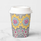 Yellow and grey floral patterns AI art  Papieren Bekers (Rechts)