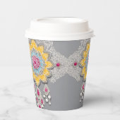 Yellow and grey floral patterns AI art  Papieren Bekers (Voorkant)