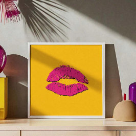 Yellow and Hot Pink Kissing Lips Poster