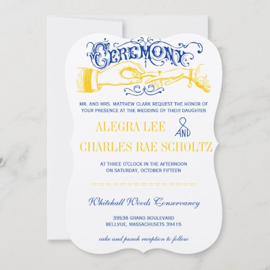 Yellow and Lapis Blue Typografie Invite Kaart (Voorkant)
