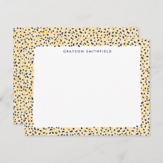 Yellow and Navy Leopard Personal Stationery Kaart (Voorkant / Achterkant)