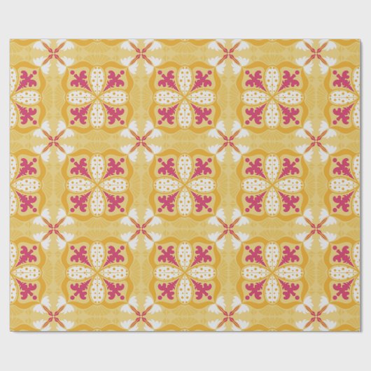 Yellow and pink floral-patterned cadeaupapier (Vlak)