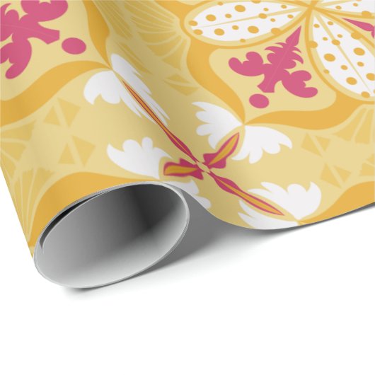 Yellow and pink floral-patterned cadeaupapier (Rol Hoek)