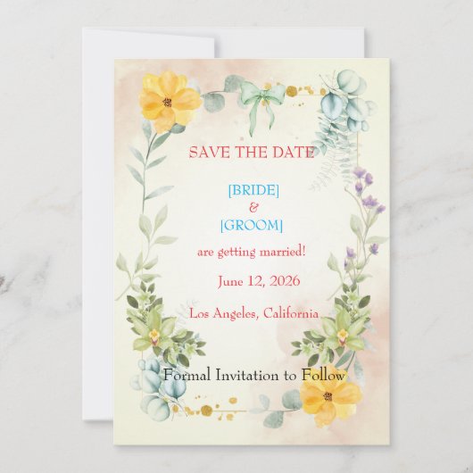 Yellow and Pink Floral Save the Date Card (Voorkant)