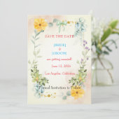 Yellow and Pink Floral Save the Date Card (Staand voorkant)