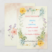 Yellow and Pink Floral Save the Date Card (Voorkant / Achterkant)