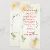 Yellow and Pink Floral Wedding Menu Card (Voorkant / Achterkant)
