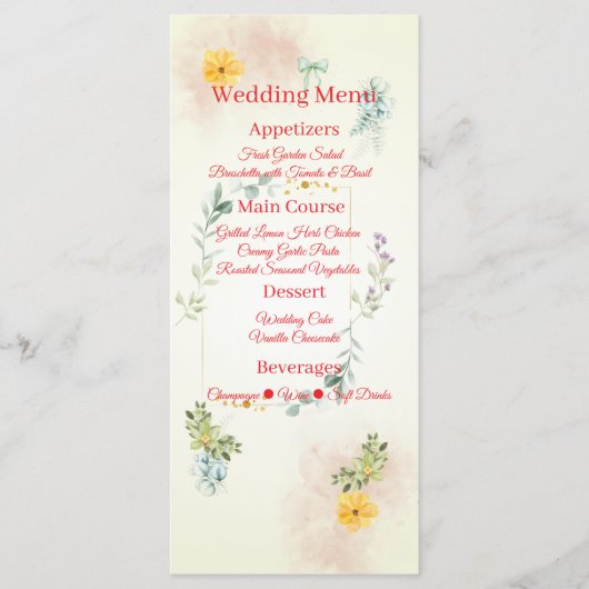 Yellow and Pink Floral Wedding Menu Card (Voorkant)