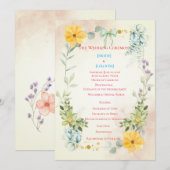 Yellow and Pink Floral Wedding Program Programmakaart (Voorkant / Achterkant)
