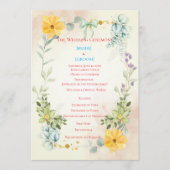 Yellow and Pink Floral Wedding Program Programmakaart (Voorkant)