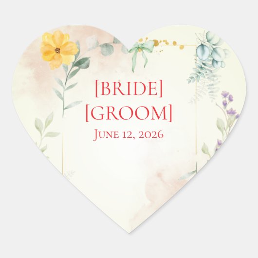 Yellow and Pink Floral Wedding Sticker (Voorkant)