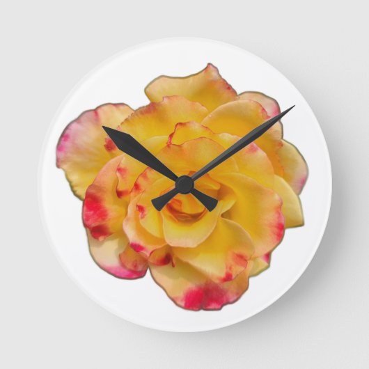Yellow and Pink Rose Clock Ronde Klok (Voorkant)