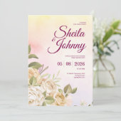 Yellow and Pink Watercolor Elegance Wedding Kaart (Staand voorkant)