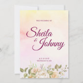 Yellow and Pink Watercolor Elegance Wedding Kaart (Achterkant)