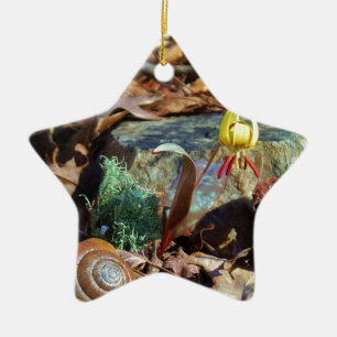 Yellow and Plum Trout Lily en Snagel Shell Keramisch Ornament