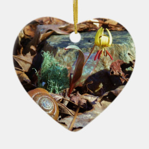 Yellow and Plum Trout Lily en Snagel Shell Keramisch Ornament
