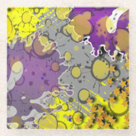 Yellow and purple splash glazen onderzetter