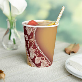 Yellow and red floral patterns AI art  Papieren Bekers