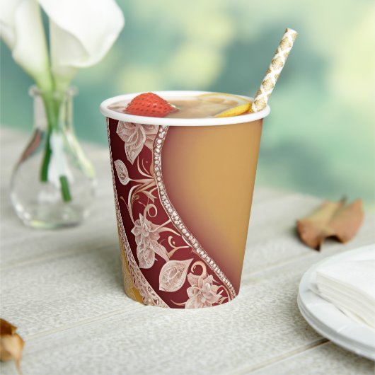 Yellow and red floral patterns AI art  Papieren Bekers (Insitu)