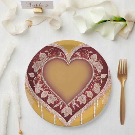 Yellow and red floral patterns AI art  Papieren Bordje (Huwelijk)