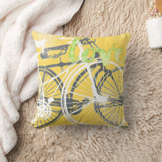 Yellow and White Bicycle Love Pillow Kussen (Deken)