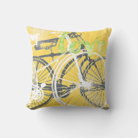 Yellow and White Bicycle Love Pillow Kussen (Voorkant)