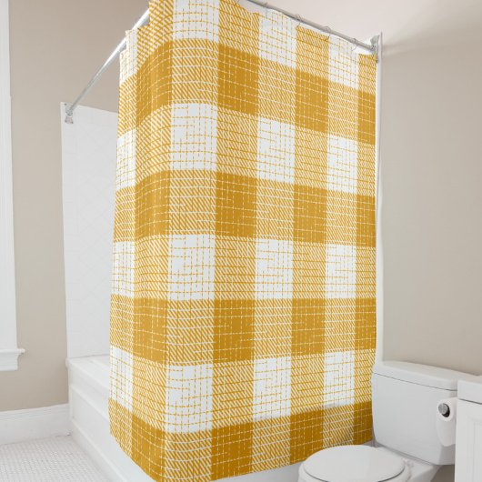 Yellow and White Bold Checkered Plaid Design Douchegordijn