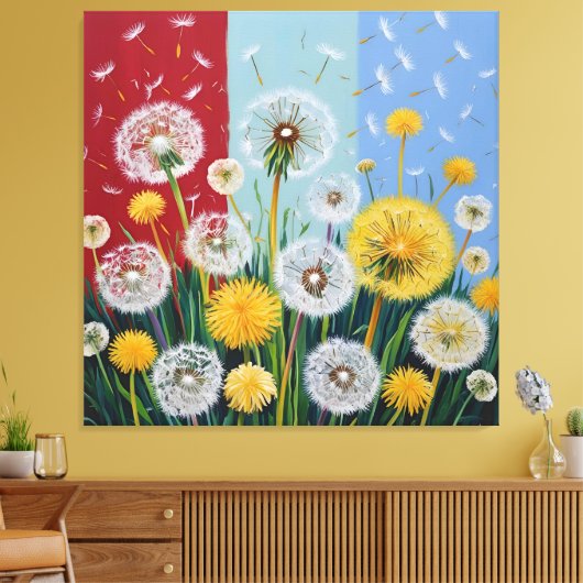 Yellow and White Dandelions  Canvas Afdruk (Insitu (Woonkamer))