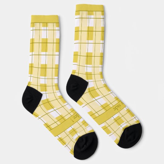 Yellow and White Plaid, Text on Foot Sokken (Rechts)