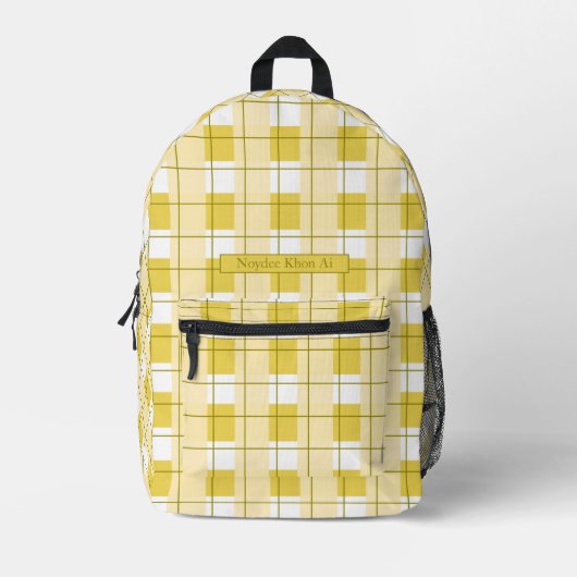 Yellow and White Plaid, Your Name Bedrukte Rugzak (Voorkant)