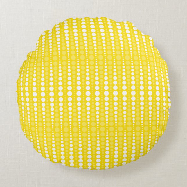Yellow and White Polkadots Round Pillow Rond Kussen (Voorkant)