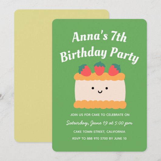 Yellow and White Sponge Cake Birthday Party Kaart (Voorkant / Achterkant)