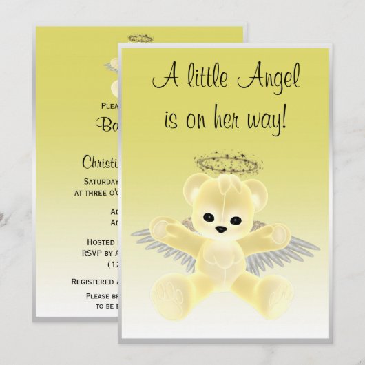 Yellow Angel Teddy Bear Baby shower Kaart (Voorkant / Achterkant)