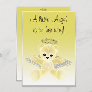 Yellow Angel Teddy Bear Baby shower Kaart