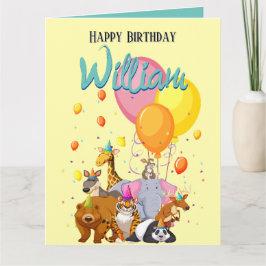 Yellow Animal Birthday Party Kaart