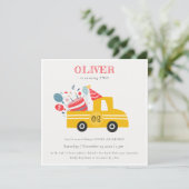 Yellow Any Age Birthday Party Cake Truck Invite Bedankkaart (Staand voorkant)
