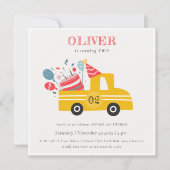 Yellow Any Age Birthday Party Cake Truck Invite Bedankkaart (Voorkant)