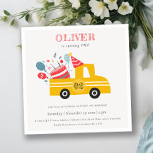Yellow Any Age Birthday Party Cake Truck Invite