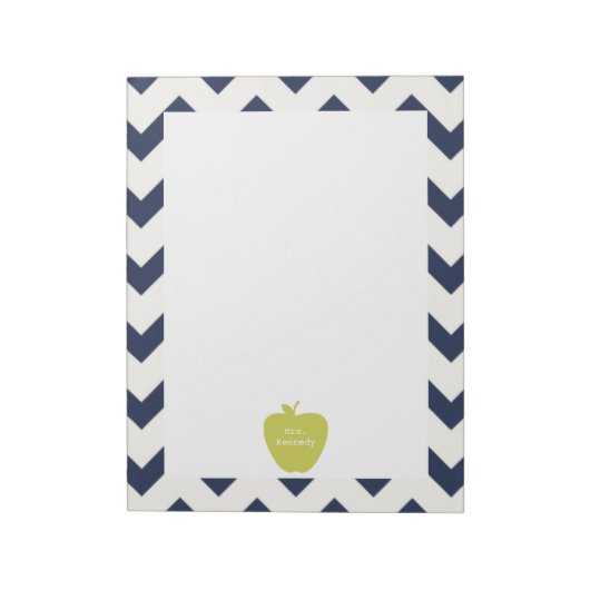 Yellow Apple Navy Chevron Teacher Notitieblok (Linkerzijde)