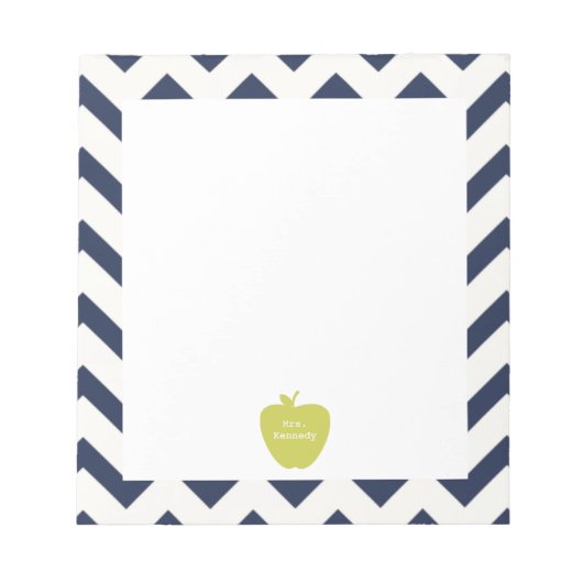 Yellow Apple Navy Chevron Teacher Notitieblok (Voorkant)