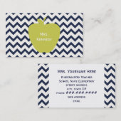 Yellow Apple Navy Chevron Teacher Visitekaartje (Voorkant / Achterkant)