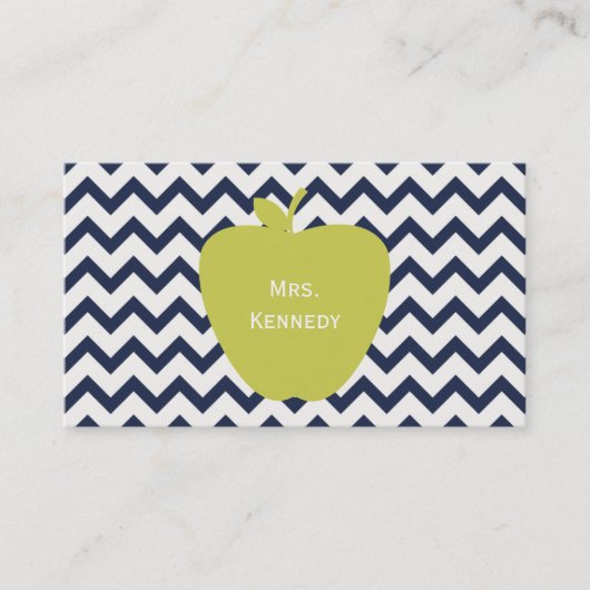 Yellow Apple Navy Chevron Teacher Visitekaartje (Voorkant)