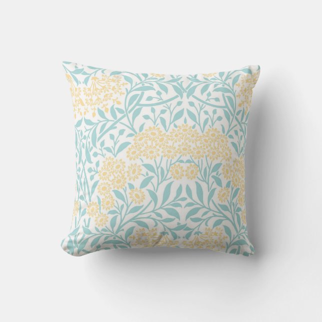 Yellow Aqua Floral Damask Pattern Kussen (Voorkant)
