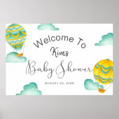 Yellow Aqua Hot Air Balloons Baby shower Welkom Poster (Voorkant)