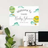 Yellow Aqua Hot Air Balloons Baby shower Welkom Poster (Thuiskantoor)