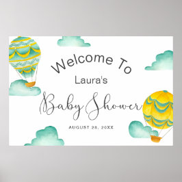 Yellow Aqua Hot Air Balloons Baby shower Welkom Poster